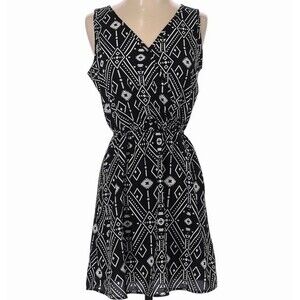 Black and white wrap top aztec print dress size small